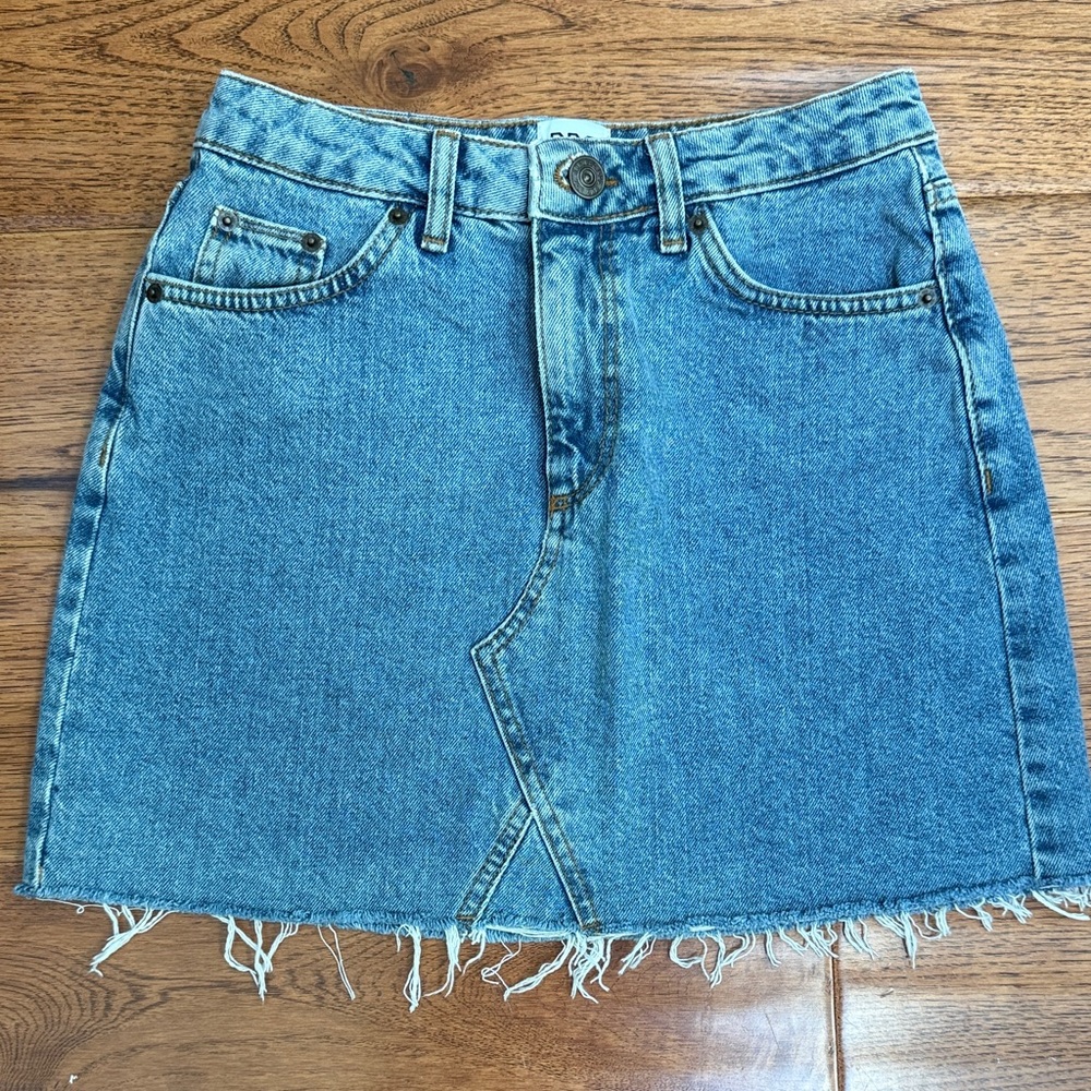 BDG Blue Denim Mini Skirt with Frayed Hem